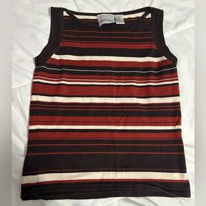 Vintage 90s Silk Blend Fashion Bug Brown, Rust & Cream Striped Tank Top
